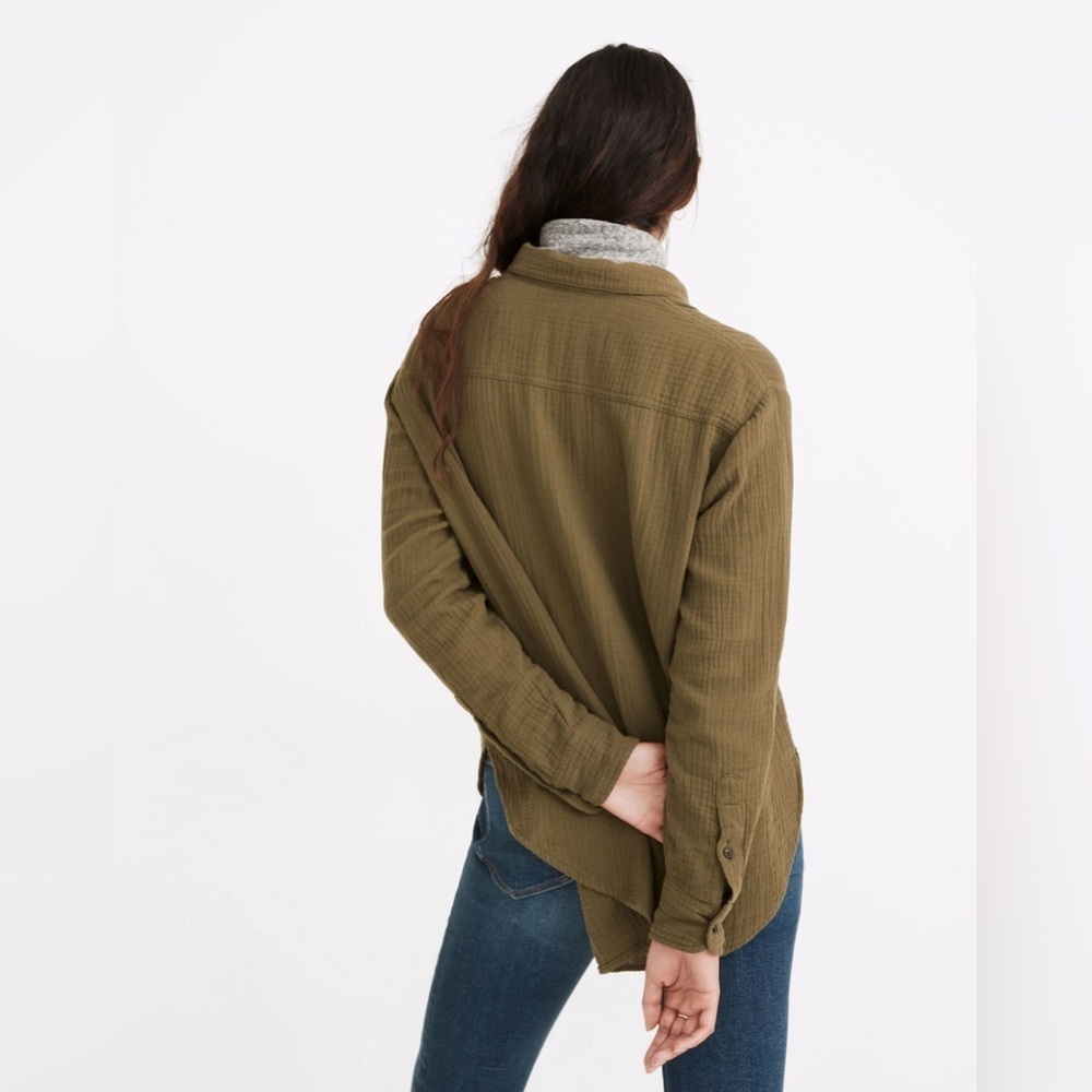Madewell Olive Green Lightspun Flap-Pocket Oversized Ex-Boyfriend Shirt Size S - Picture 3 of 6